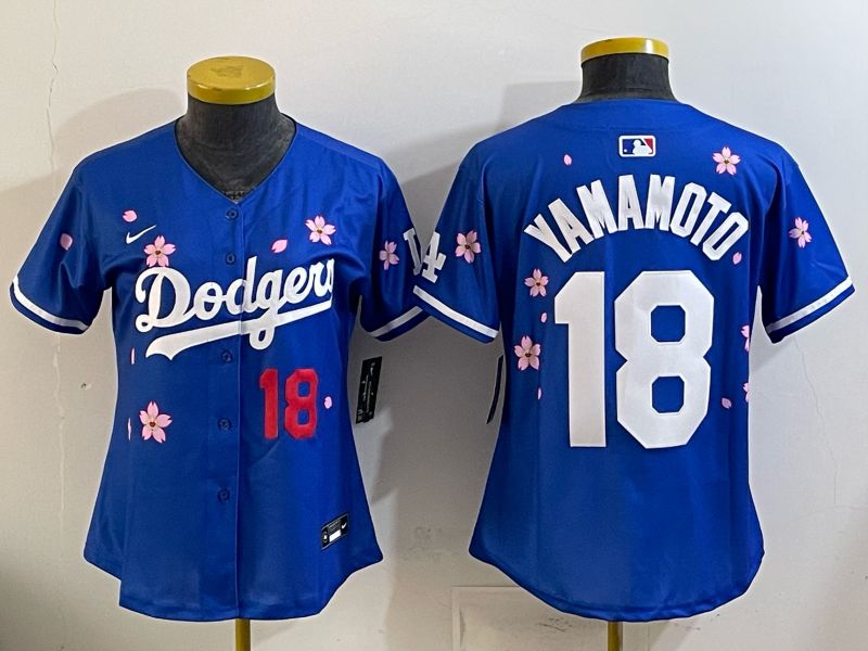 Youth Nike 2026 Los Angeles Dodgers #18 Yamamoto Blue Sakura Edition Game MLB Jersey 07->youth mlb jersey->Youth Jersey